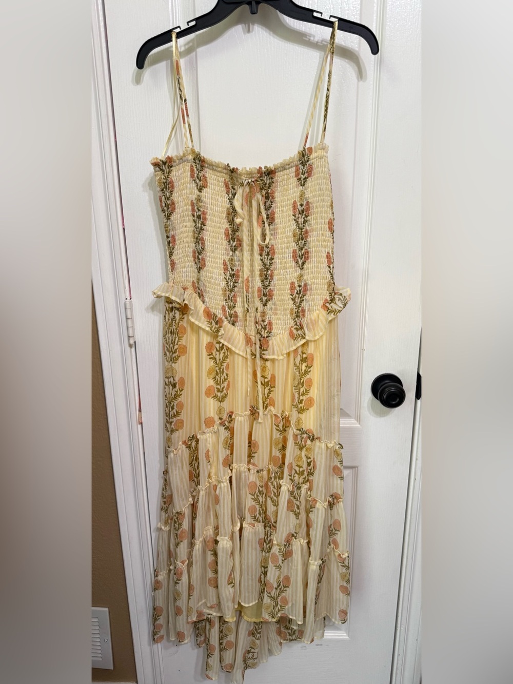 H077 NWT Free People Yellow XS ptp13-18 Floral High-Low Tiered Dress - Picture 2 of 12